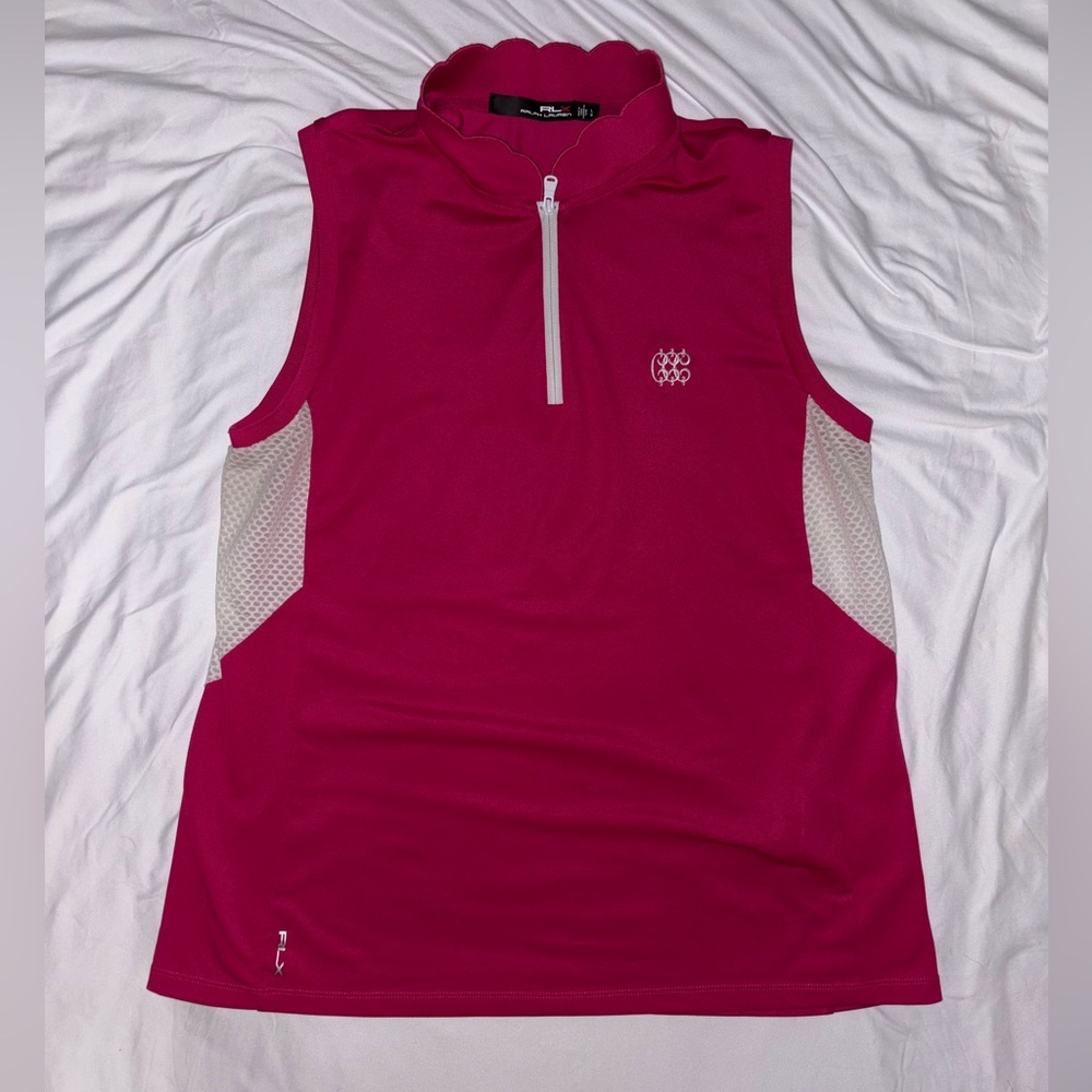 RLX Ralph Lauren Women's Pink half zip Sleeveless Top with scalloped neck Size L